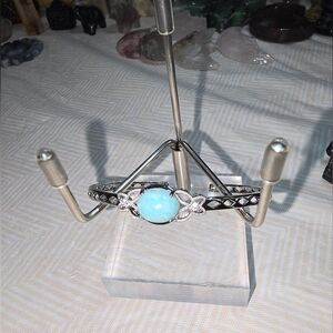 Natural Crystal Larimar butterfly cuff bracelet